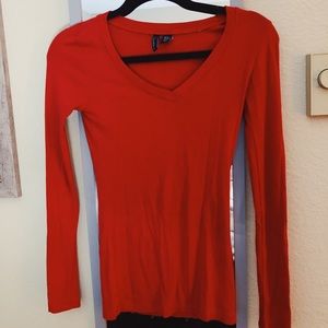 Red Long Sleeve V-neck